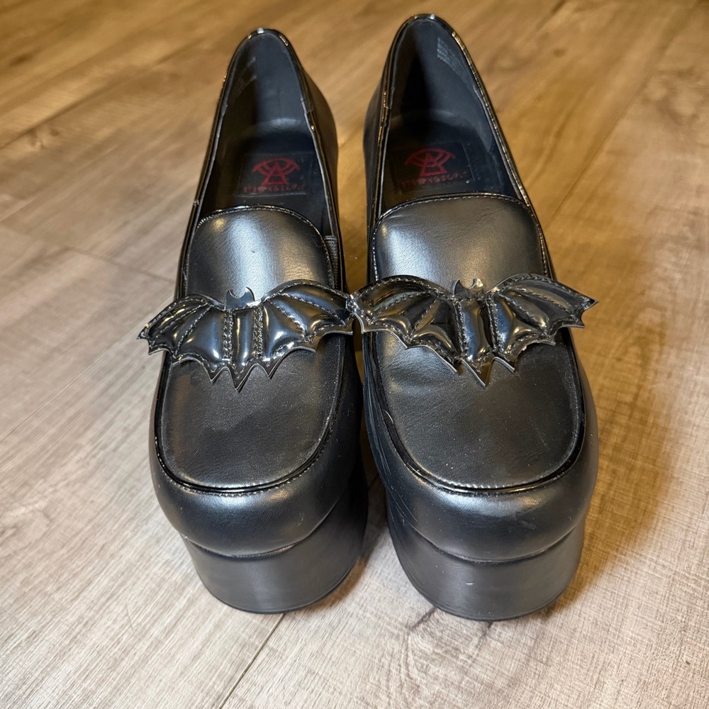 Strange Cvlt Banshee Loafer Heels – Black Vegan Leather - Picture 2 of 12